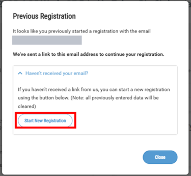Click "Start New Registration" to register again.​