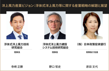 浮体式洋上風力技術研究組合 理事長 寺﨑 正勝/浮体式洋上風力建設システム技術研究組合 理事長 野口 哲史/（株）日本政策投資銀行 常務執行役員 原田 文代